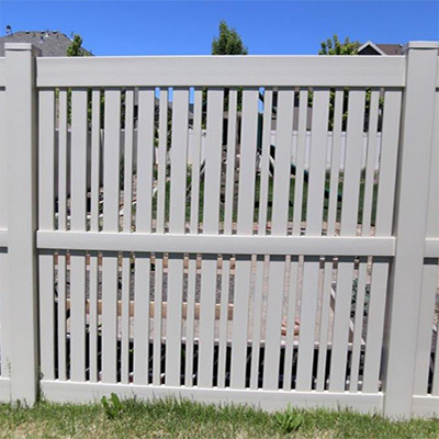Tan semi-privacy fencing from our vinyl fence wholesaler near Ripon CA.
